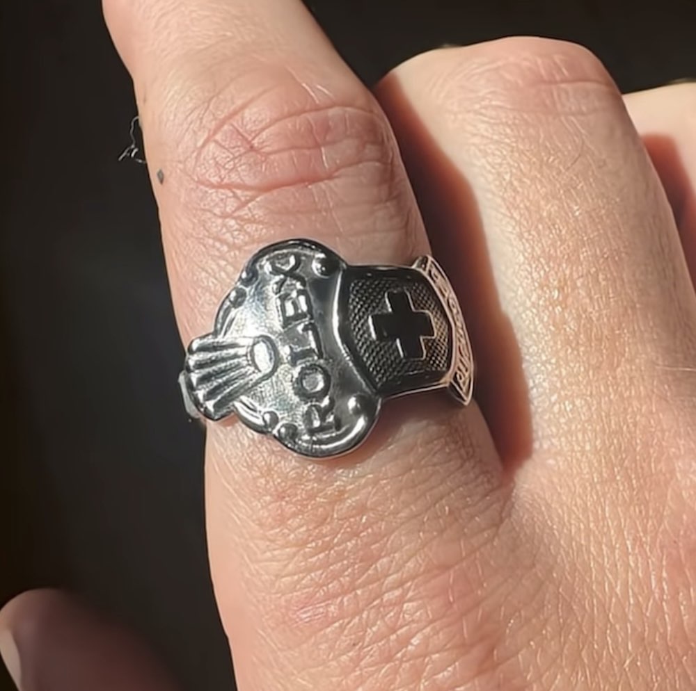 Close-up decorative ring on finger